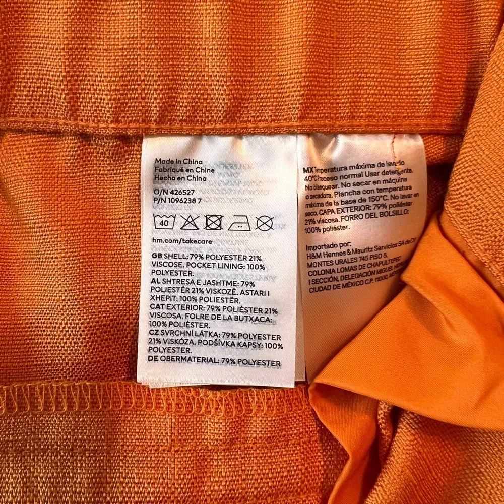 H&M Pants Women 4 Orange Wide Leg High Waisted Textured Linen Blend Trousers